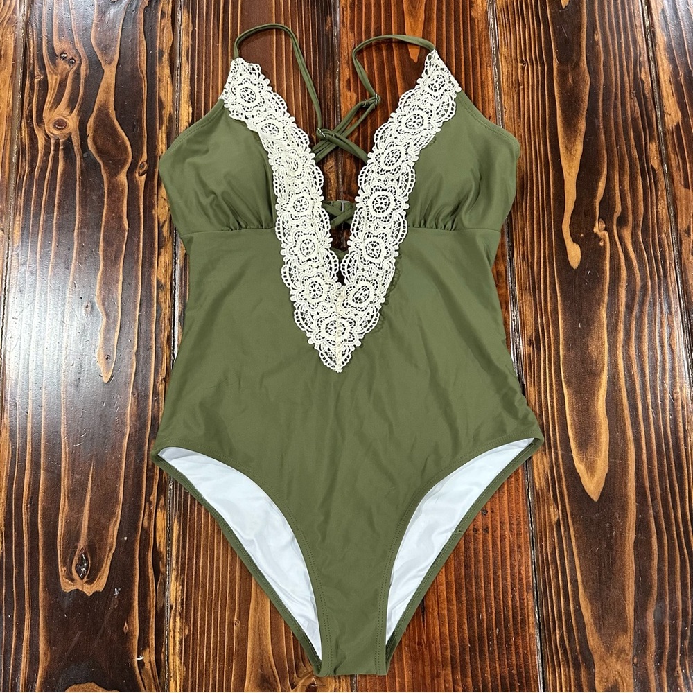 Cupshe Olive Swimsuit with Lace Detail - Picture 2 of 6